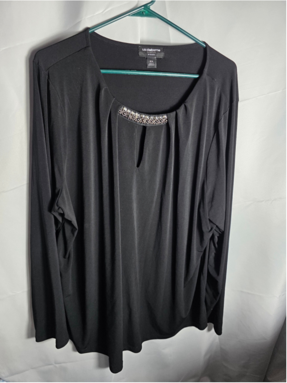 Women's Liz Claiborne Black Embellished Long Sleeve Blouse, Size 3X officewear